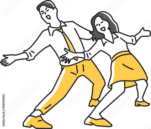 踊るように案内する男女社員