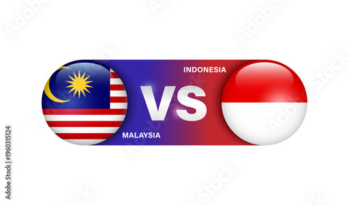 Element represents a sporting event or national football or soccer match between Malaysia and Indonesia, with the logo featuring national flag, vector 3d isolated on white background for banner design