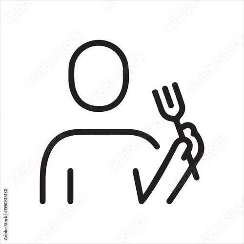 Person holding fork, linear icon. Eating activity or mealtime. Line with editable stroke.