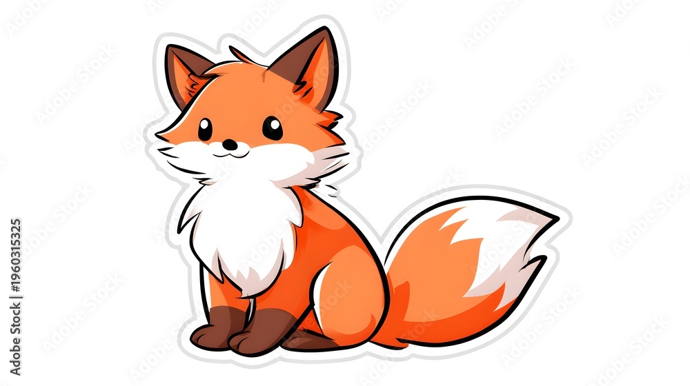 Naklejka premium Cute Cartoon Fox Illustration Sitting Adorable Animal.
