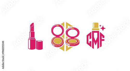 Cosmetic Products Collection: Lipstick, Compact Powder, Perfume Bottle Icons