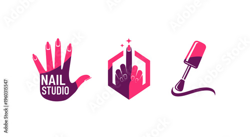 Nail Studio Logo Collection: Hand, Hexagon, Polish Bottle - Beauty Branding