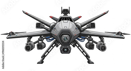 Detailed front view of a futuristic military aircraft with advanced technology.
