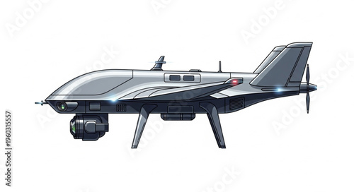 Detailed side view of a modern unmanned aerial vehicle with advanced technology.