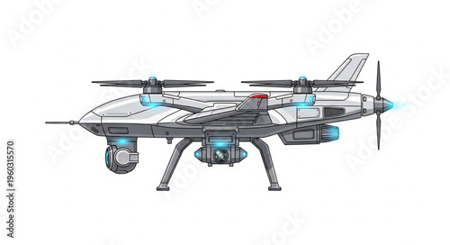 Detailed illustration of a futuristic drone with advanced technology and design.