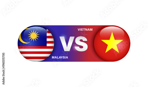Element represents a sporting event or national football or soccer match between Malaysia and Vietnam, with the logo featuring national flag, vector 3d isolated on white background for banner design