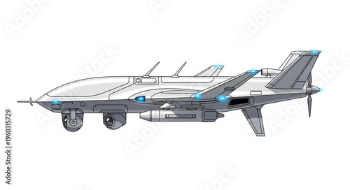 Detailed aerial drone aircraft with advanced technology and design.