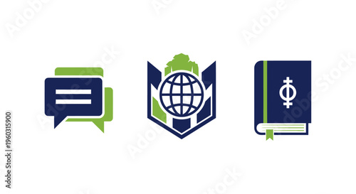 Communication, Global Network, and Knowledge Icons Set