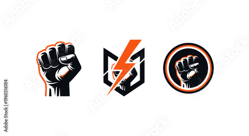 Fist Logo Icons: Power, Strength, Revolution, Energy and Unity Symbols