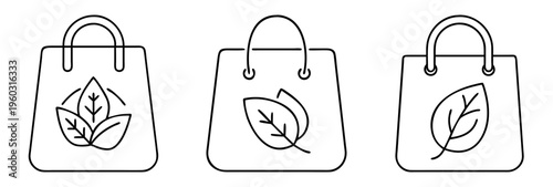 Eco friendly shopping bags featuring leaves designed in outline style illustration