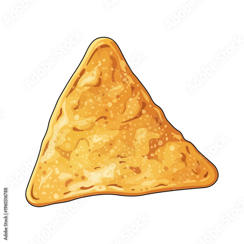 Golden baked tortilla chip isolated on white background