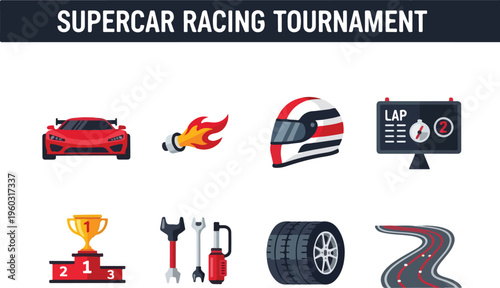 Supercar Racing Tournament Icons Speed, Competition, and Victory