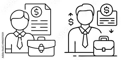 Outline icons depicting financial advisory, investment management and wealth accumulation theme