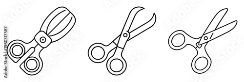 Three scissor illustrations depicting different types of scissors with varied blade shapes