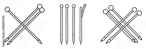 Stylized line art illustration of various arrangements of hatpins with spherical heads