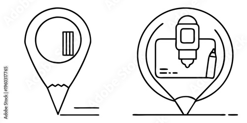 Graphic representation featuring two location markers with distinct content inside them