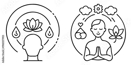 Inner peace and mindfulness meditation illustration with lotus flower and spirituality elements