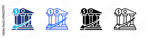 Economic Downturn Multi Style Icon Set Vector 