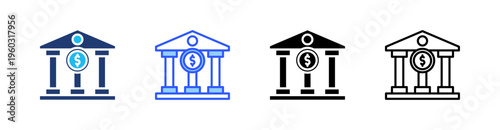 Bank Multi Style Icon Set Vector 