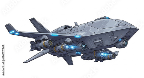 Futuristic aircraft design showcasing advanced technology and aerial capabilities in flight.