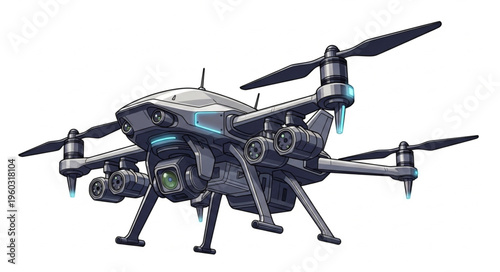 Advanced drone technology showcasing aerial surveillance and photography capabilities in flight.
