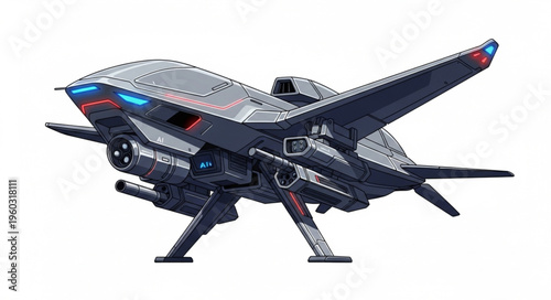 Futuristic spaceship design with advanced technology and sleek aerodynamic features, ready for space travel.