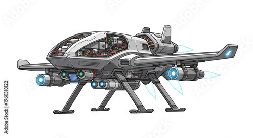 Futuristic spacecraft design with advanced technology and intricate details, ready for flight.