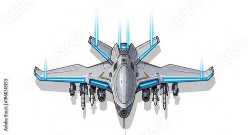 Futuristic aircraft design with advanced technology and sleek aerodynamic features.