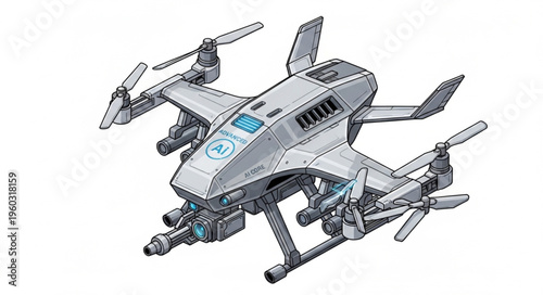Detailed illustration of a futuristic drone with advanced technology and design.