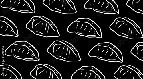 Dumpling Seamless Pattern Design. Momo Food Repeating Illustration. Hand Drawn Asian Dumpling Style. Traditional Street Food Theme