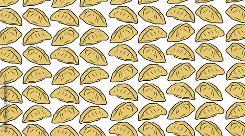 Dumpling Seamless Pattern Design. Momo Food Repeating Illustration. Hand Drawn Asian Dumpling Style. Traditional Street Food Theme