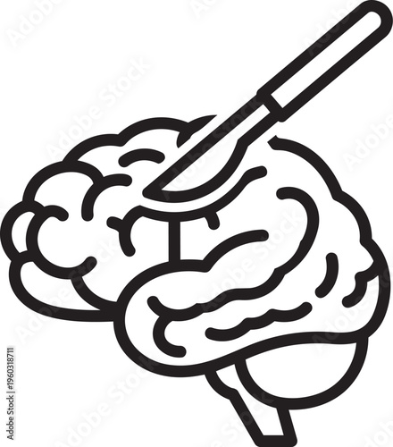 Brain with a surgical knife inserted.