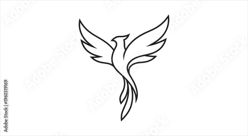 Elegant Phoenix Bird Outline Drawing Symbolizing Rebirth and Strength.