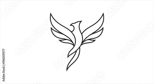 Minimalist Phoenix Bird Logo Design Outline Illustration.