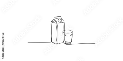 A carton of milk and a glass of milk in a simple line drawing style