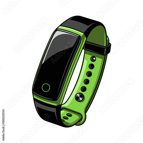 Wearable fitness tracker in vivid vector illustration with bold complementary black and neon green tones