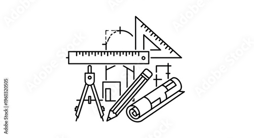 Architectural tools and instruments for design and drafting projects.
