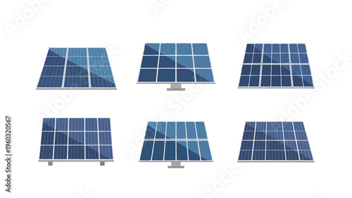 Solar Panels Set. Photovoltaic Cell Designs for Green Energy, Clean Power & Sustainable Electricity Generation Technology.