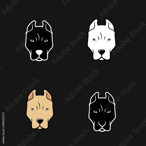 Minimalist Pit Bull Dog Head Vector Illustration Set on Dark Background