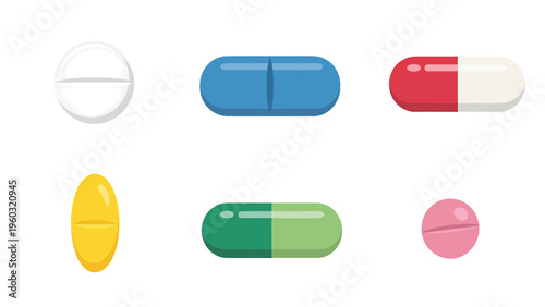 Colorful Pills and Capsules Vector Set. Medical Drugs, Tablets, and Medicine Illustrations