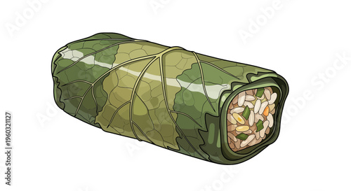 Leaf Wrapped Food Roll with Rice and Vegetables