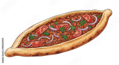 Pide Turkish Pizza with Ground Meat Topping