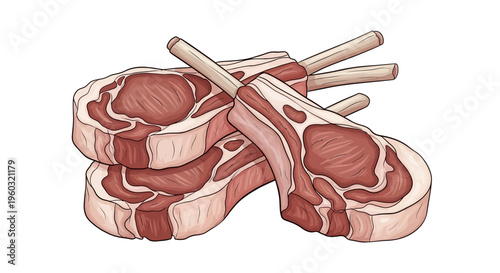 Raw lamb chops on white background
