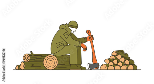 Lumberjack Resting With Axe After Chopping Wood Resources