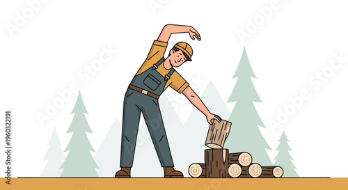 Lumberjack Stretching Before Chopping Wood In The Forest
