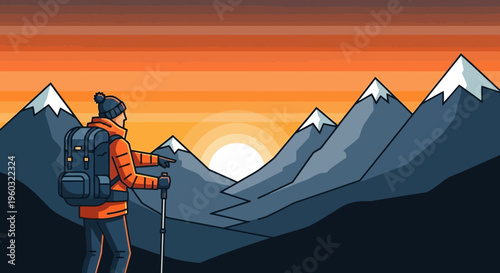 Majestic Mountain Summit Adventure At Vibrant Sunset