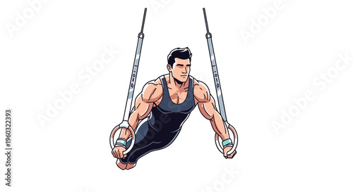 Male Gymnast Demonstrates Strength And Agility On Gymnastic Rings