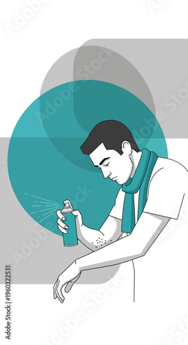 Man Applying Insect Repellent Spray To Skin