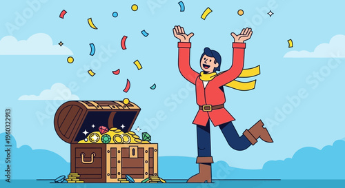 Man Celebrates Discovering Treasure Chest Filled With Gold And Gems