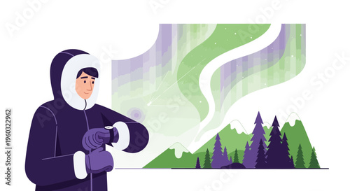 Man Checks Watch Under Awe Inspiring Aurora Borealis Sky